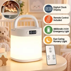 Veilleuse LED rechargeable avec horloge et télécommande