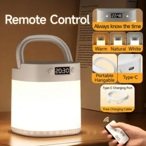 Veilleuse LED rechargeable avec horloge et télécommande