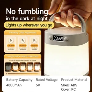 Veilleuse LED rechargeable avec horloge et télécommande