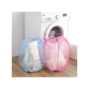 Sac à linge en filet fin plié 2 pièces – Bleu/Rose
