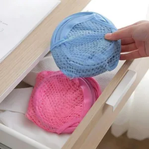 Sac à linge en filet fin plié 2 pièces – Bleu/Rose